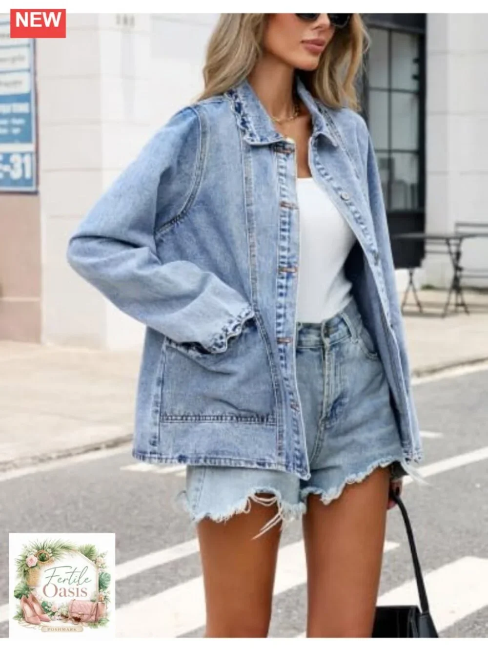 Oversized Denim Jacket Mid Long Casual Button Shacket Boyfriend Fit